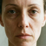 Detailansicht des Mittelgesichts mit sichtbaren Zeichen von Volumenverlust, tiefen Falten und müder Hautstruktur.