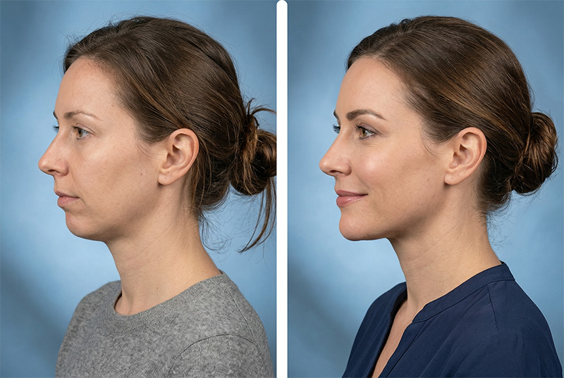 Kinnkorrektur Vorher Nachher Vergleich bei einer Frau